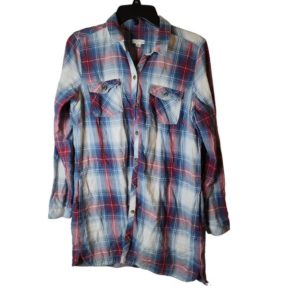 J. Jill Denim Brand Womens Plaid Top Sz Small Longer Length Button Front Casual - Picture 1 of 7